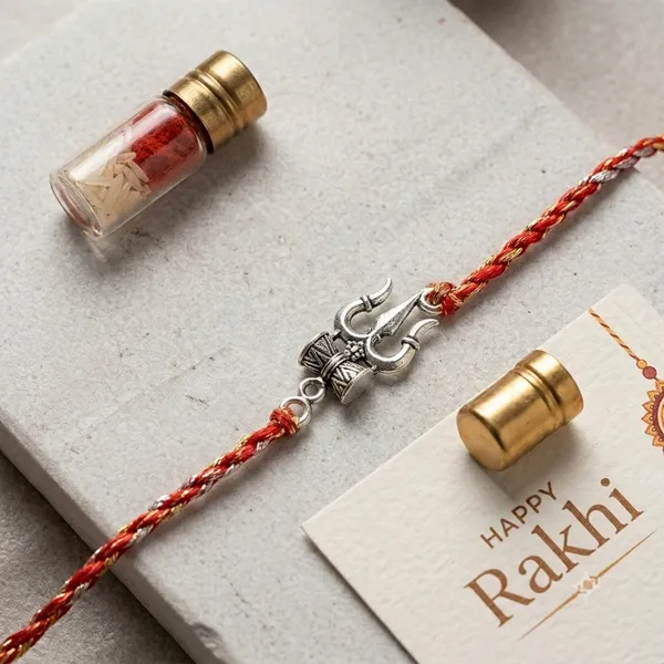 Red_Thread_Silver_Trishul_Hand_Rakhi_Set_With_Roli_Chawal_Bottle_And_Happy_Rakhi_Card