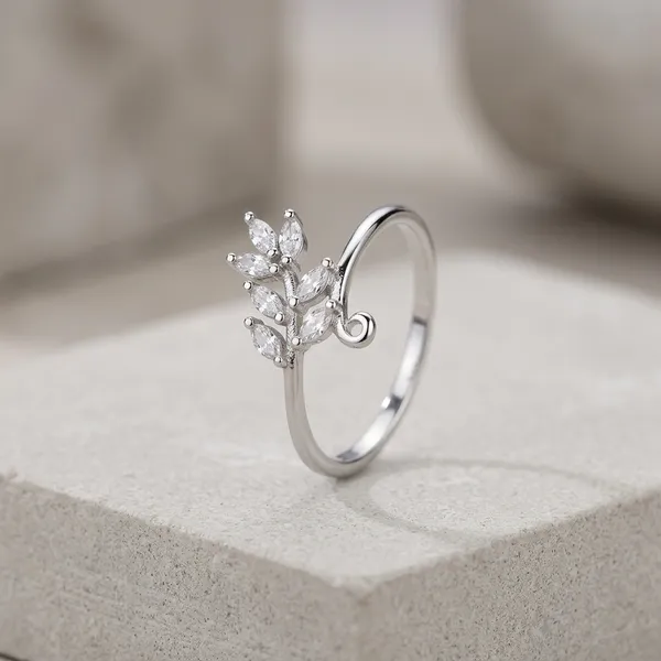 925_Silver_Leaf_Design_Adjustable_Ring_For_Women