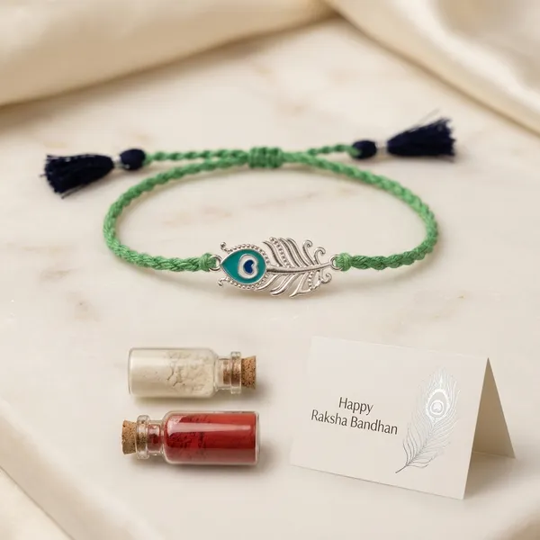 925_Silver_Peacock_Feather_Rakhi_For_Brother_With_Kumkum_Chawal_Bottle_And_Greeting_Card