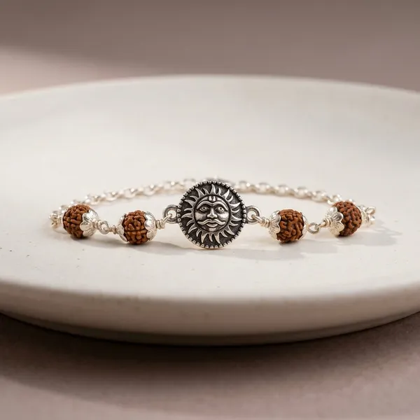 925_Silver_5_Mukhi_Rudraksha_Surya_Bracelet_For_Men