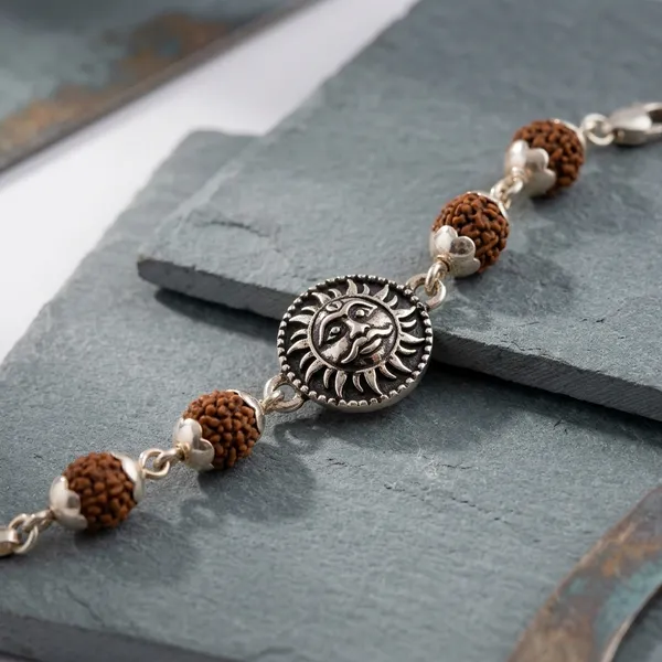 925_Silver_5_Mukhi_Rudraksha_Surya_Bracelet_For_Men