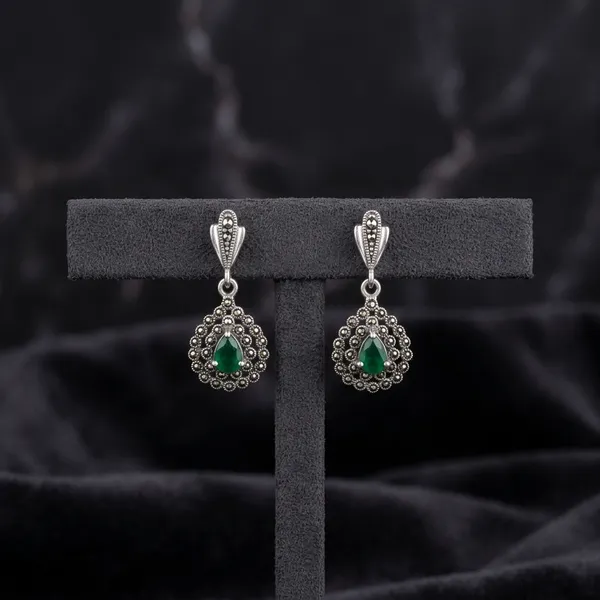 925_Silver_Green_Stone_Drop_Earrings_For_Women