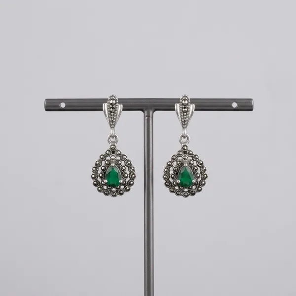 925_Silver_Green_Stone_Drop_Earrings_For_Women