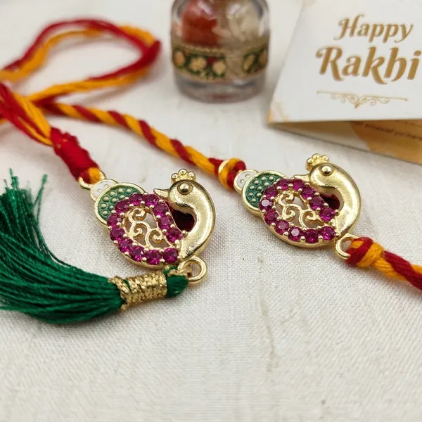925_Silver_Peacock_Design_Stone_Studded_Rakhi_Set_With_Tassel_For_Bhaiya_Bhabhi_With_Roli_Chawal_Glass_Bottle_And_Happy_Rakhi_Card