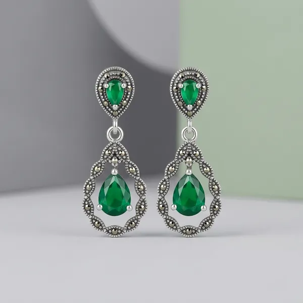 925_Silver_Green_Stone_Teardrop_Dangle_Earrings_For_Women