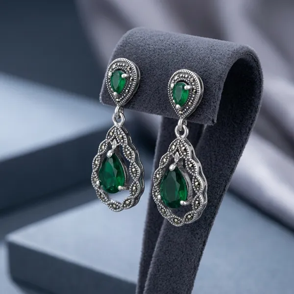 925_Silver_Green_Stone_Teardrop_Dangle_Earrings_For_Women