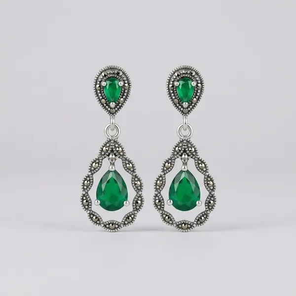 925_Silver_Green_Stone_Teardrop_Dangle_Earrings_For_Women