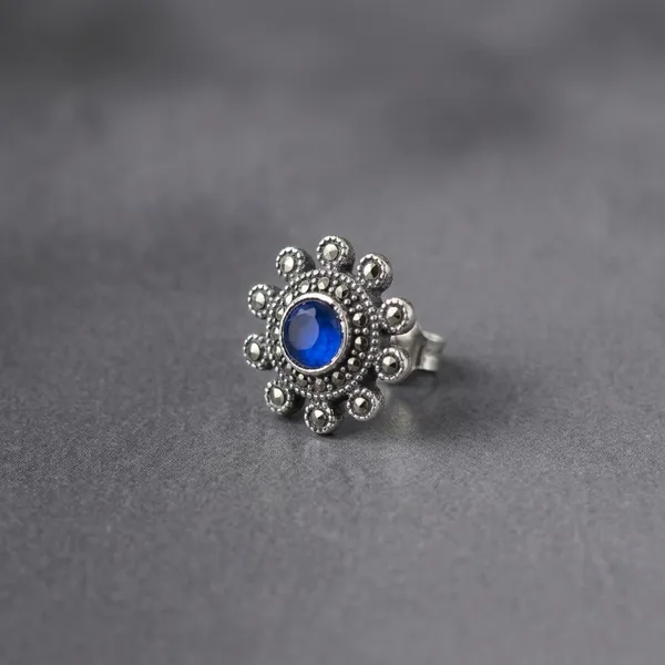 925_Silver_Blue_Stone_Floral_Stud_Earrings_With_Pendant_Set