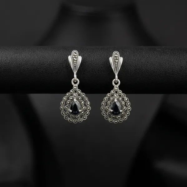 925_Silver_Marcasite_Teardrop_Dangle_Earrings_For_Women