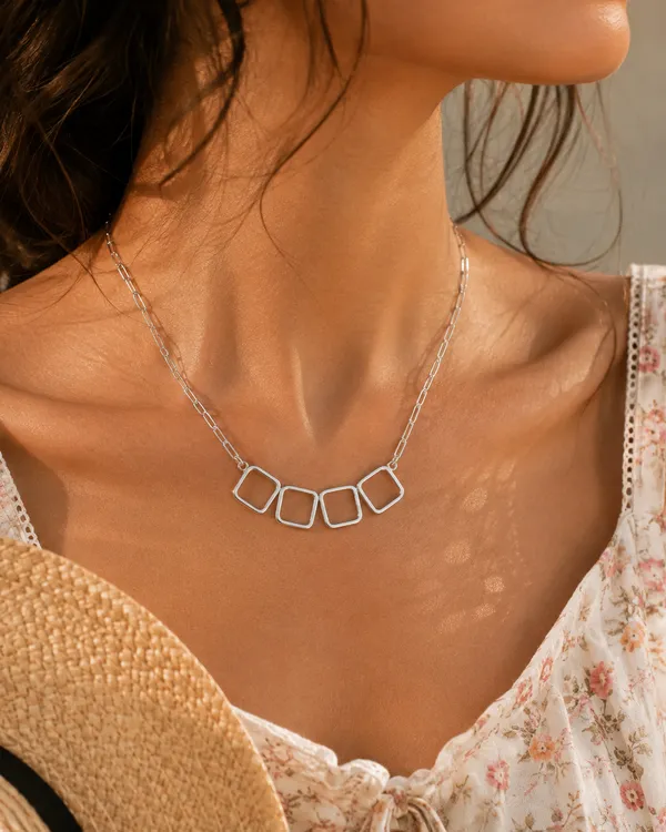 925_Sterling_Silver_Geometric_Square_Link_Pendent_For_Women