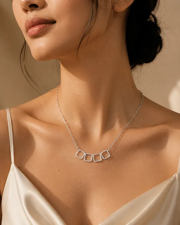925_Sterling_Silver_Geometric_Square_Link_Pendent_For_Women