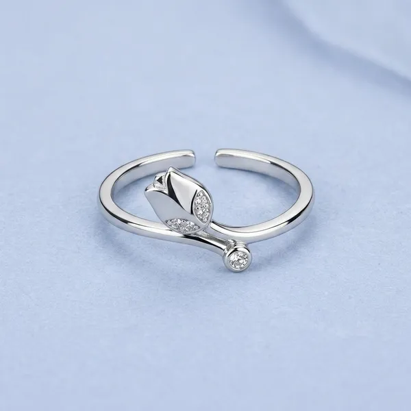 925_Silver_Crystal_Leaf_Open_Adjustable_Ring_For_Women