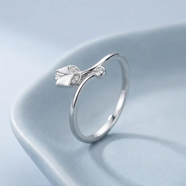 925_Silver_Crystal_Leaf_Open_Adjustable_Ring_For_Women