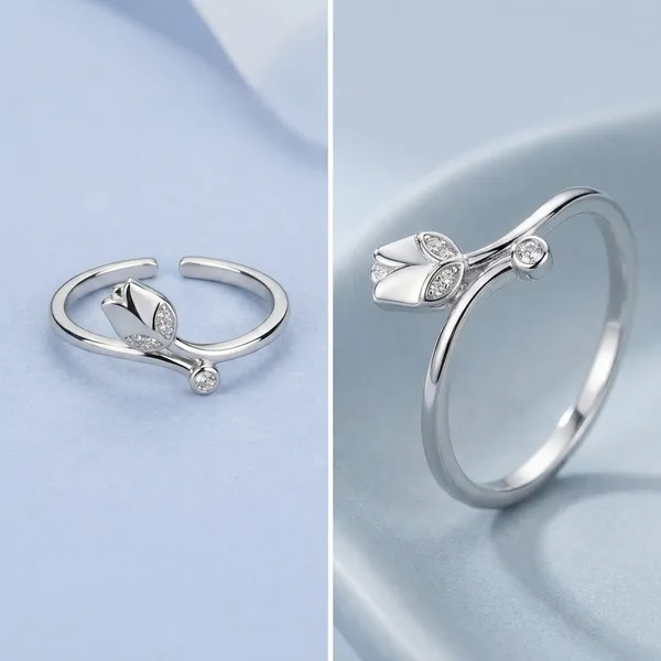 925_Silver_Crystal_Leaf_Open_Adjustable_Ring_For_Women