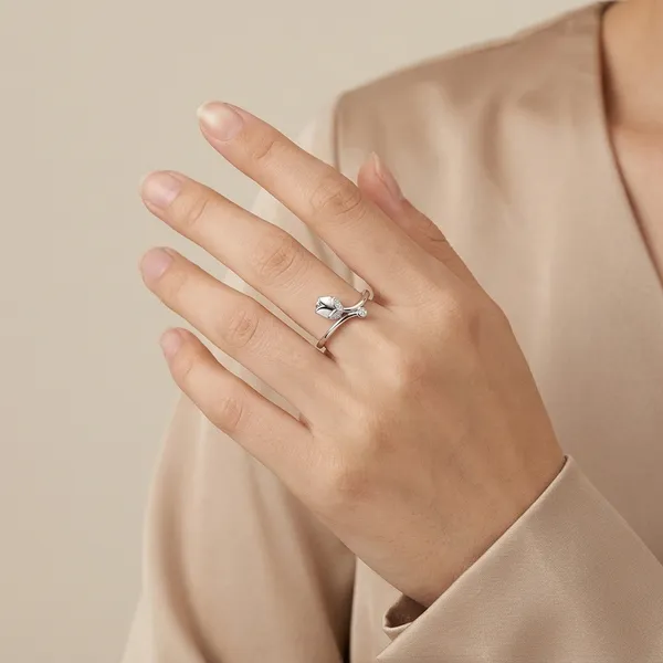 925_Silver_Crystal_Leaf_Open_Adjustable_Ring_For_Women