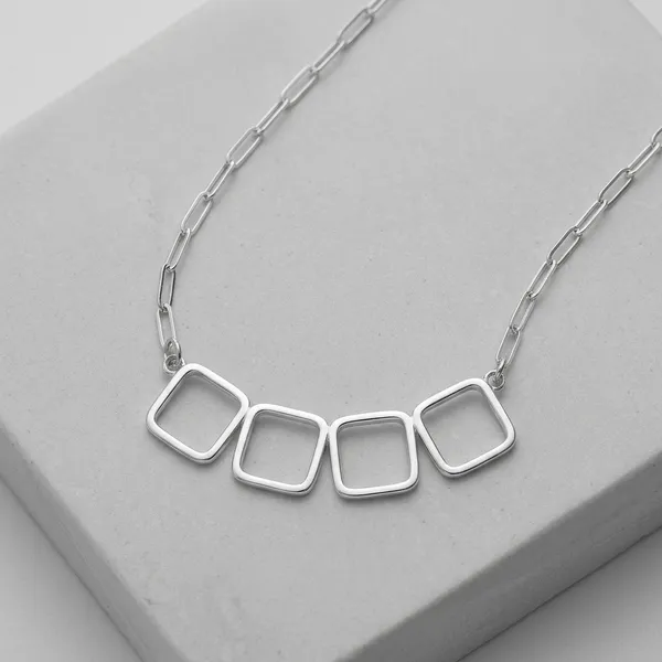 925_Sterling_Silver_Geometric_Square_Link_Pendent_For_Women