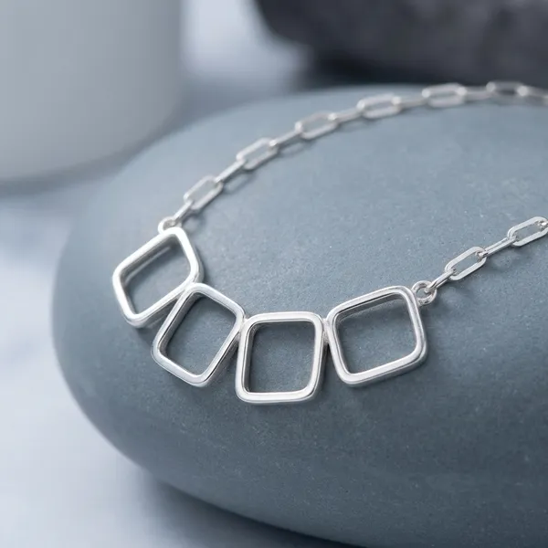 925_Sterling_Silver_Geometric_Square_Link_Pendent_For_Women