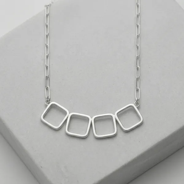 925_Sterling_Silver_Geometric_Square_Link_Pendent_For_Women