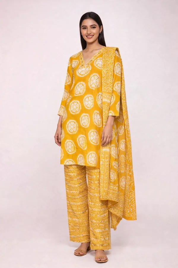 Yellow_Cambric_Cotton_Bandhani_Print_Suit_Set_For_Women