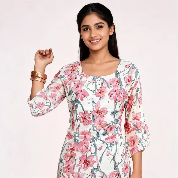 White_Cambric_Cotton_Floral_Print_Kurti_For_Women