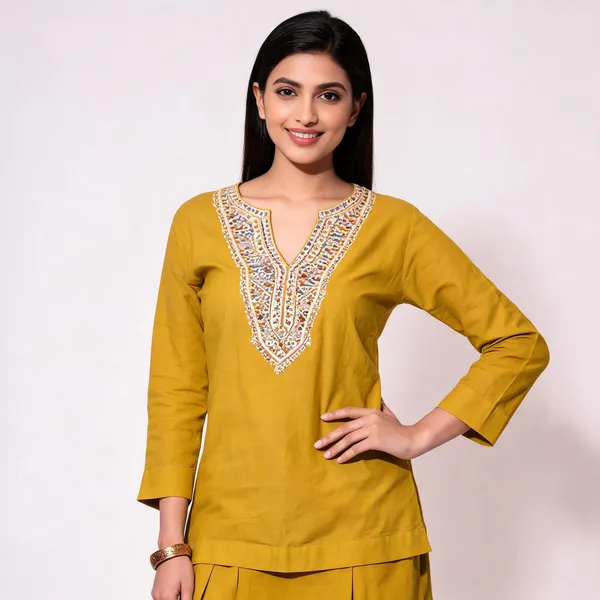 Yellow_Cotton_Dhabu_Embroidered_Kurta_Set_For_Women