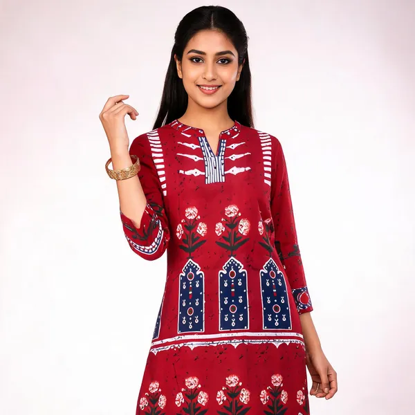 Red_Cotton_Ethnic_Print_Kurta_For_Women
