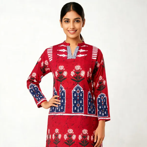 Red_Cotton_Ethnic_Print_Kurta_For_Women