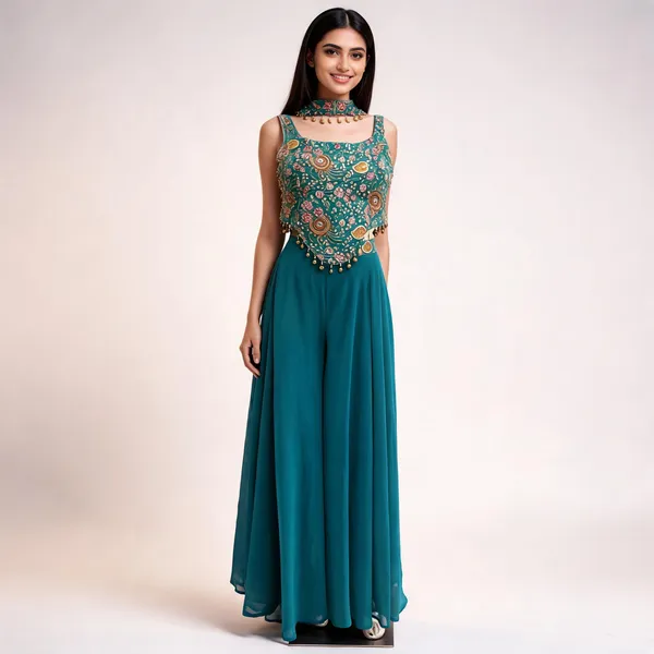 Teal_Georgette_Embroidered_Suit_Set_For_Women