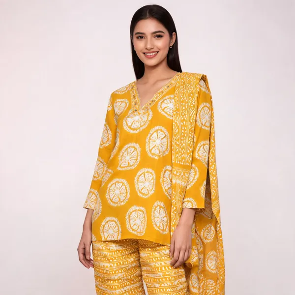 Yellow_Cambric_Cotton_Bandhani_Print_Suit_Set_For_Women