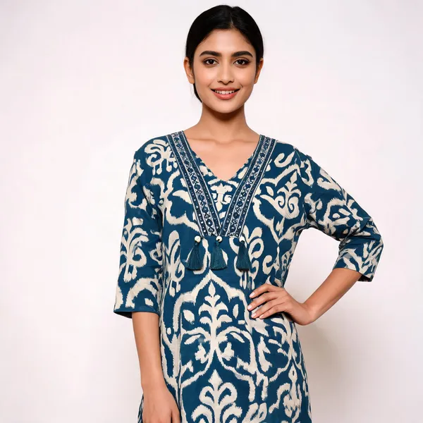 Blue_Cambric_Cotton_Embroidered_Kurta_Set_For_Women