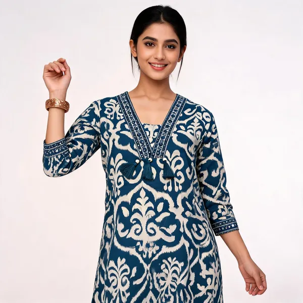 Blue_Cambric_Cotton_Embroidered_Kurta_Set_For_Women