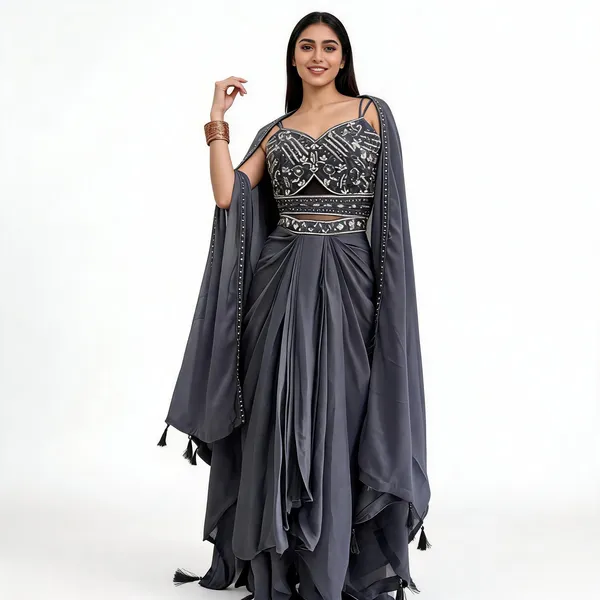 Black_Viscose_Georgette_Embroidered_Suit_Set_With_Cape_For_Women