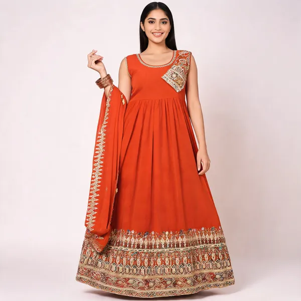 Orange_Georgette_Flared_Anarkali_Set_For_Women
