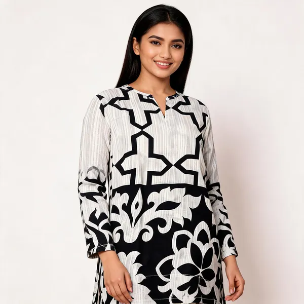 Black_White_Cotton_Geometric_Print_Kurta_Set_For_Women