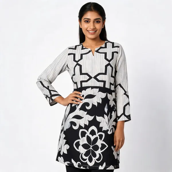 Black_White_Cotton_Geometric_Print_Kurta_Set_For_Women