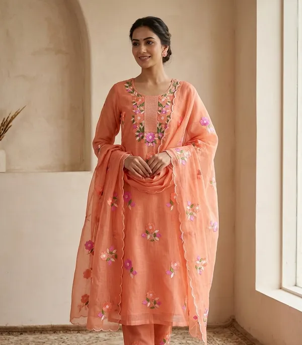 Peach_Cotton_Premium_Unstitched_Dress_Material_For_Women