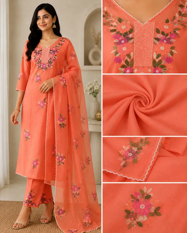 Peach_Cotton_Premium_Unstitched_Dress_Material_For_Women