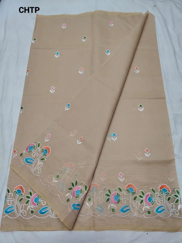Dull_Brown_Kota_Doria_Cotton_Embroidery_Work_Saree_With_Blouse_For_Women
