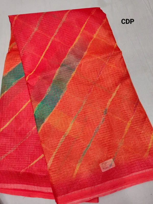 Red_Kota_Doria_Soft_Silk_Lehariya_Saree_With_Blouse_For_Women