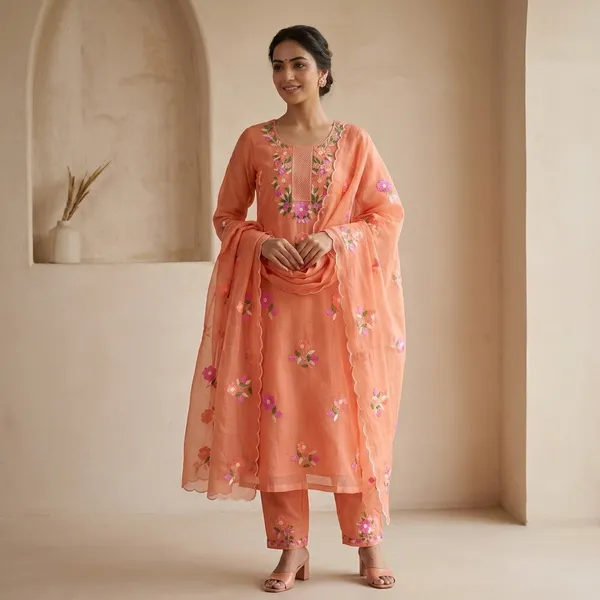 Peach_Cotton_Premium_Unstitched_Dress_Material_For_Women
