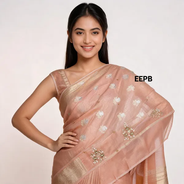 Peach_Organza_Premium_Embroidered_Saree_For_Women