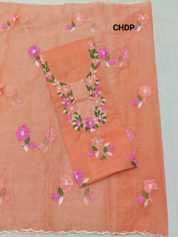 Peach_Cotton_Premium_Unstitched_Dress_Material_For_Women
