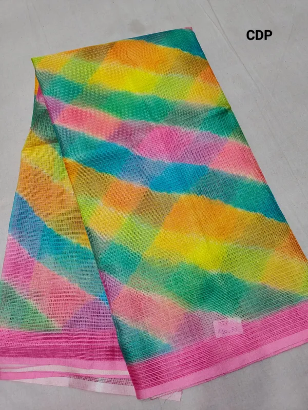Yellow_Kota_Doria_Soft_Silk_Lehariya_Saree_With_Blouse_For_Women