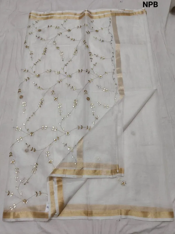 White_Kota_Soft_Silk_Saree_With_Printed_Blouse_For_Women
