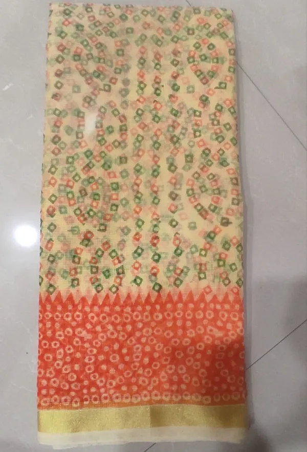 Cream_And_Orange_Cotton_Premium_Unstitched_Suit_For_Women