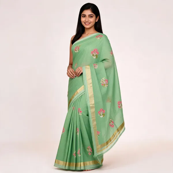 Green_Cotton_Premium_Embroidered_Saree_For_Women