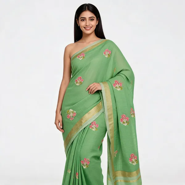 Green_Cotton_Premium_Embroidered_Saree_For_Women