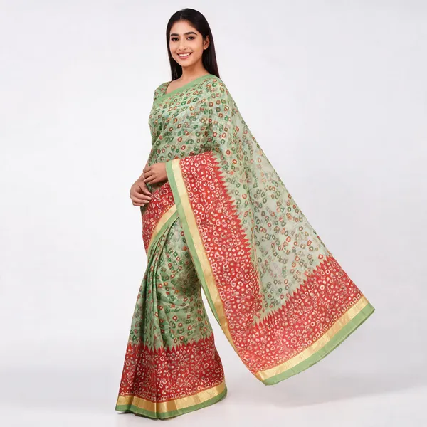 Green_Cotton_Premium_Bandhani_Saree_For_Women