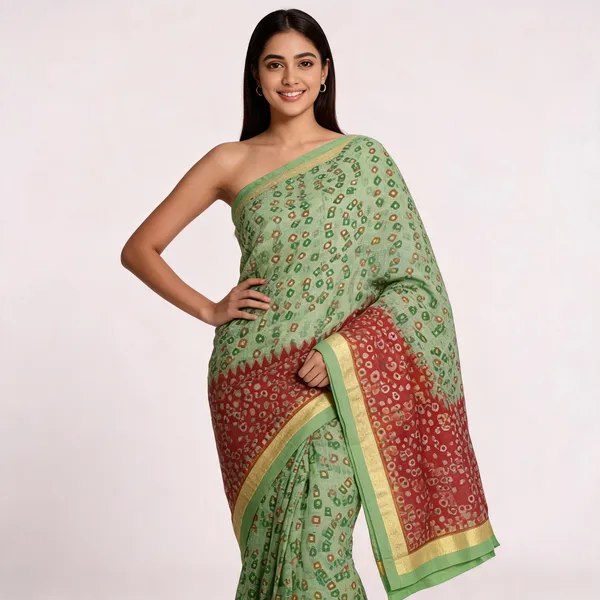 Green_Cotton_Premium_Bandhani_Saree_For_Women
