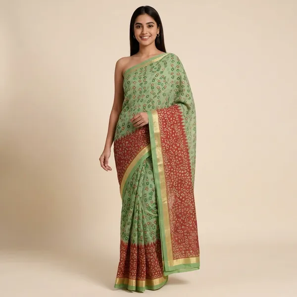 Green_Cotton_Premium_Bandhani_Saree_For_Women